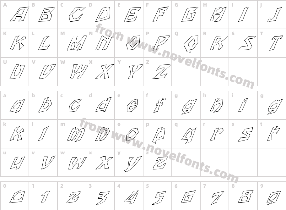 FZ JAZZY 12 HOLLOW ITALICCharacter Map