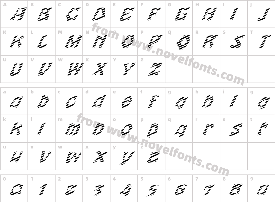 FZ JAZZY 12 STRIPED ITALICCharacter Map