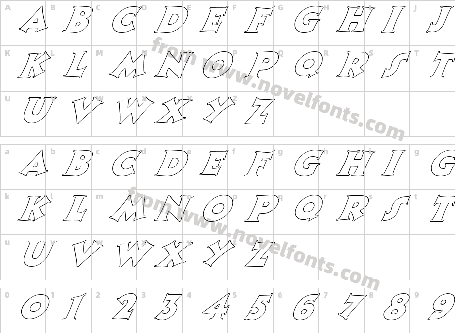 FZ JAZZY 13 HOLLOW ITALICCharacter Map