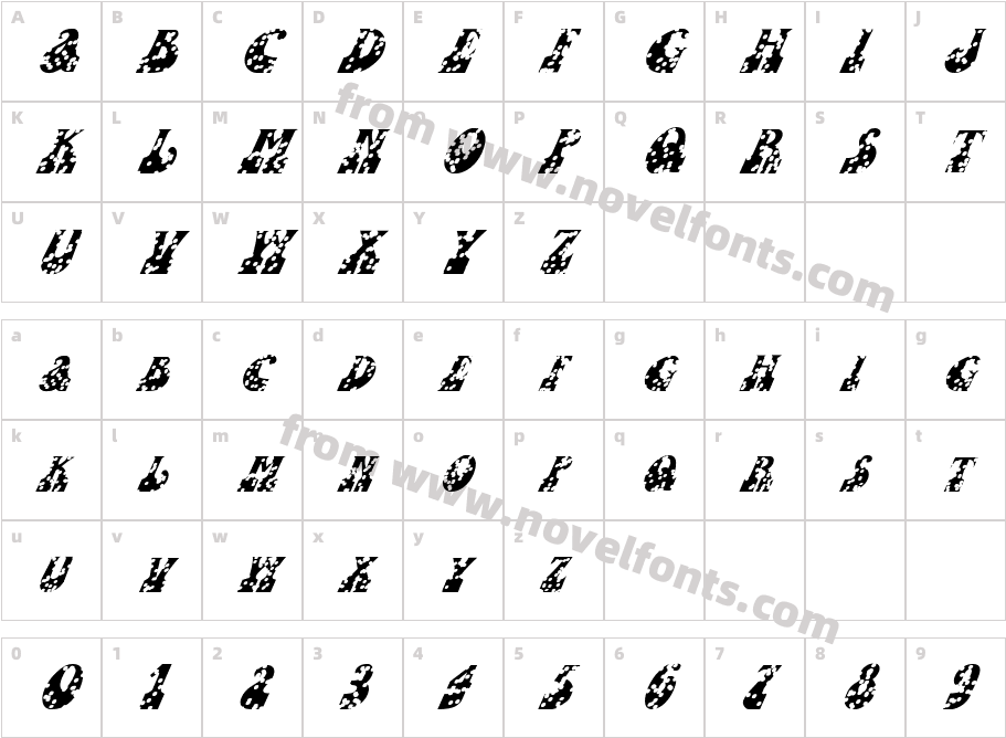 FZ JAZZY 16 HOLEY ITALICCharacter Map