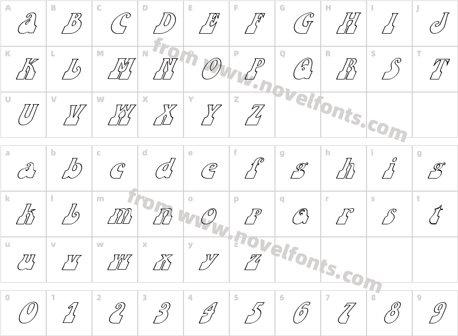 FZ JAZZY 16 HOLLOW ITALICCharacter Map