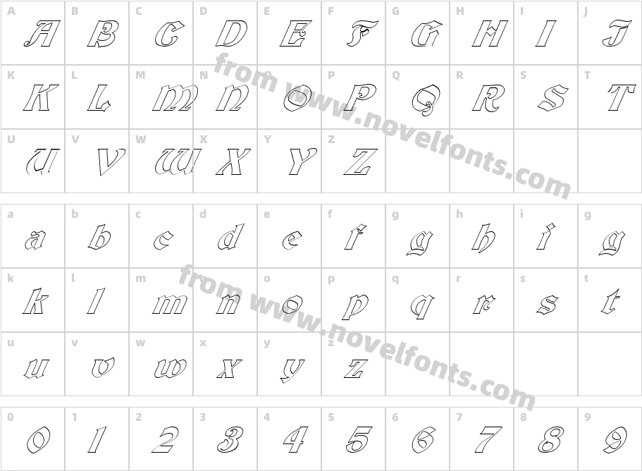 FZ JAZZY 19 HOLLOW ITALICCharacter Map