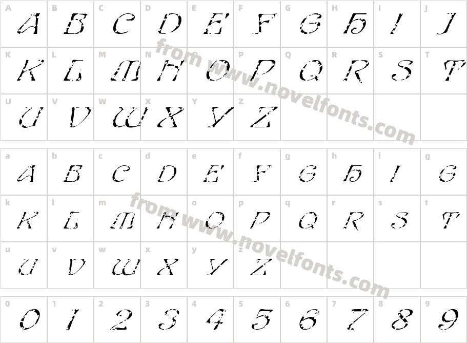 FZ JAZZY 20 HOLEY ITALICCharacter Map