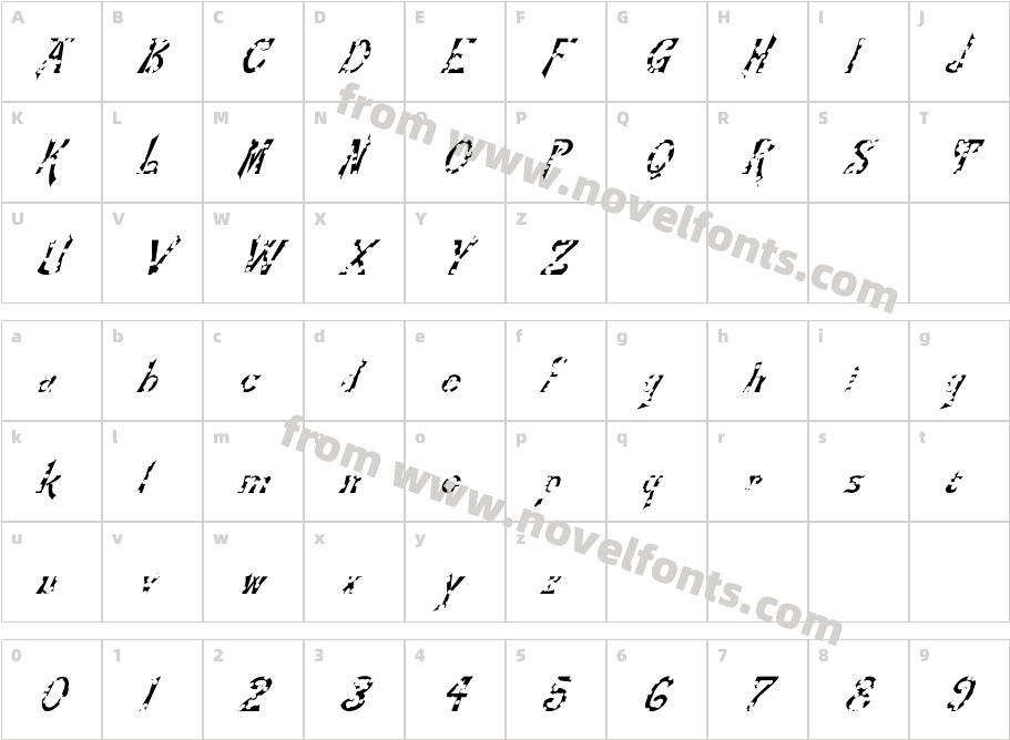 FZ JAZZY 21 HOLEY ITALICCharacter Map