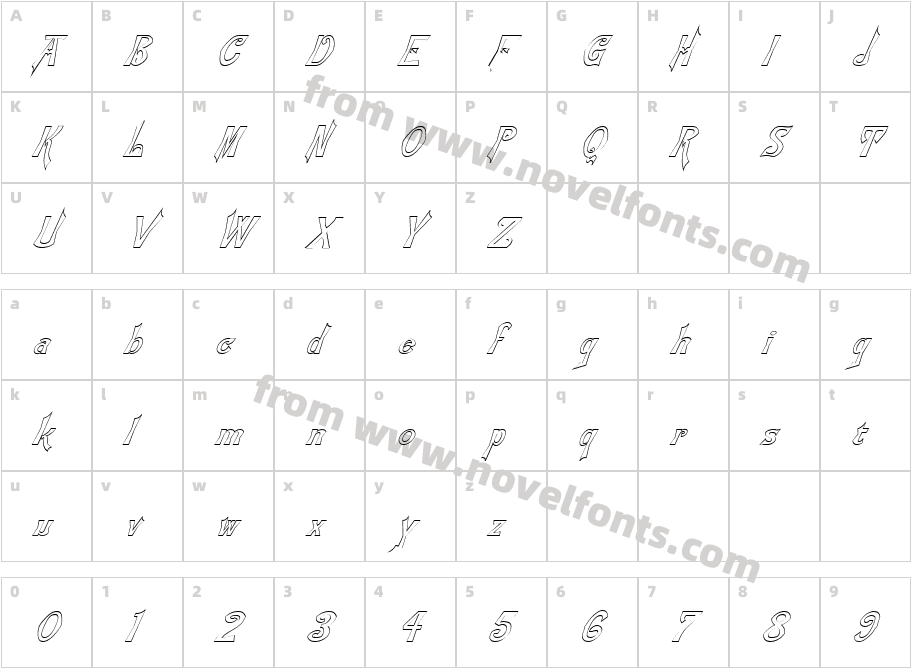 FZ JAZZY 21 HOLLOW ITALICCharacter Map