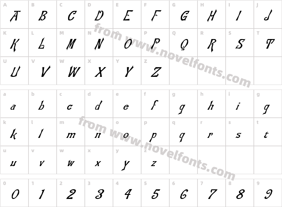 FZ JAZZY 21 ITALICCharacter Map