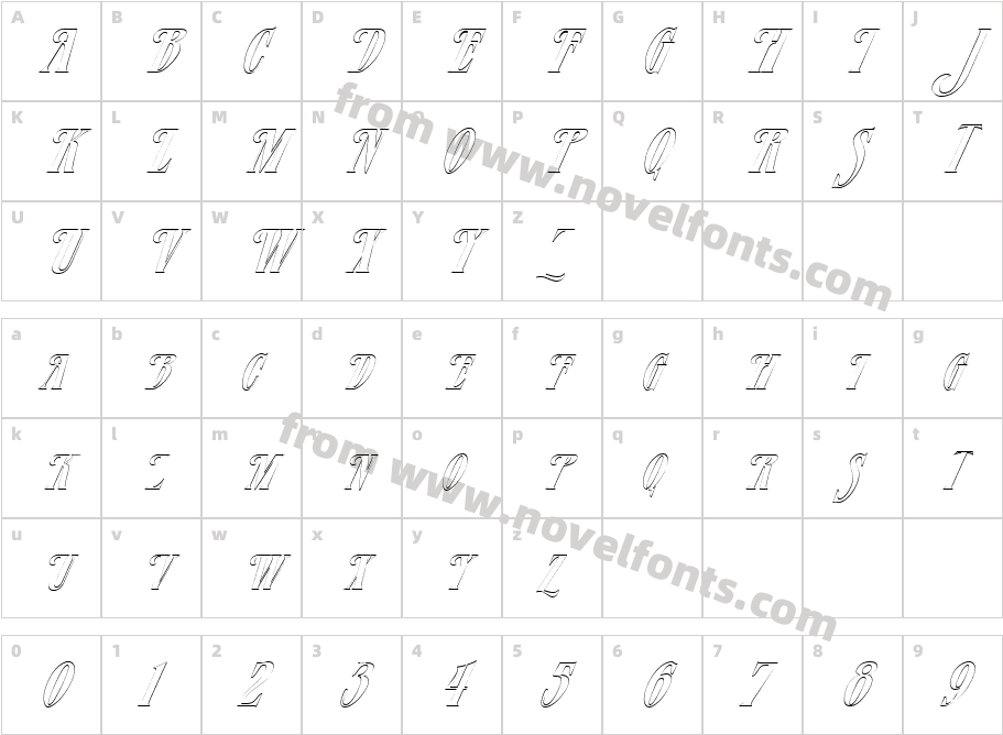 FZ JAZZY 23 HOLLOW ITALICCharacter Map