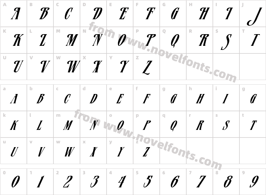 FZ JAZZY 23 ITALICCharacter Map