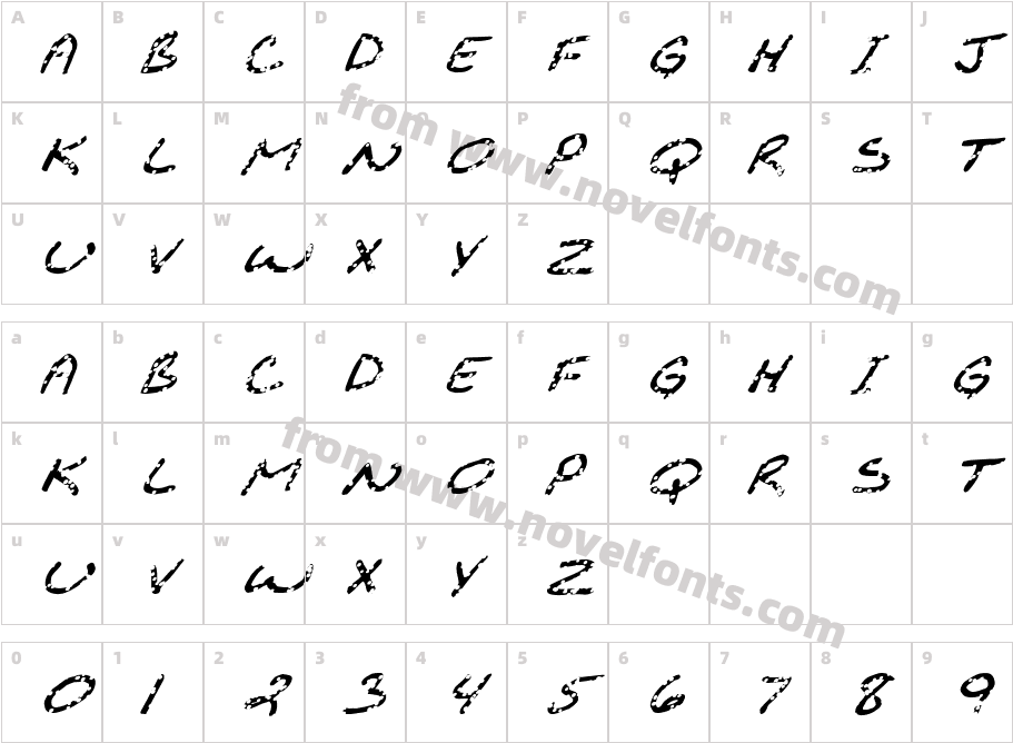 FZ JAZZY 29 HOLEY ITALICCharacter Map