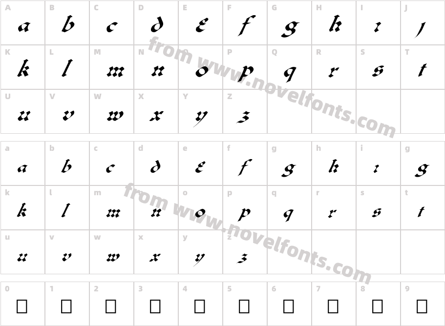 FZ JAZZY 33 ITALICCharacter Map