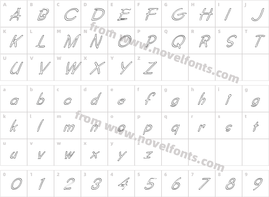 FZ JAZZY 34 HOLLOW ITALICCharacter Map