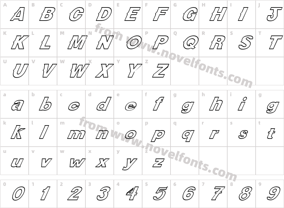 FZ JAZZY 36 HOLLOW ITALICCharacter Map