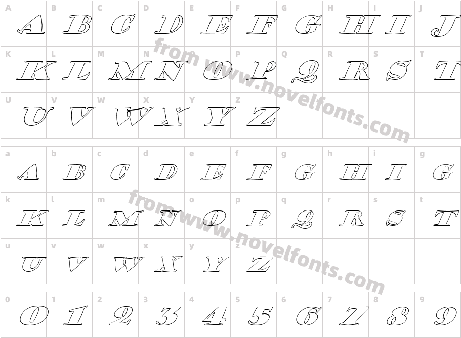 FZ JAZZY 38 HOLLOW ITALICCharacter Map