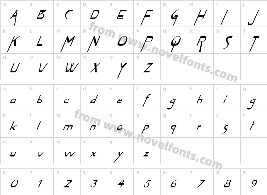 FZ JAZZY 45 ITALICCharacter Map