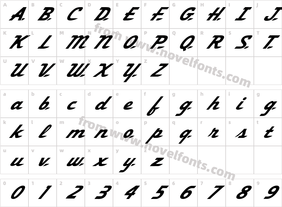 FZ JAZZY 58 ITALICCharacter Map