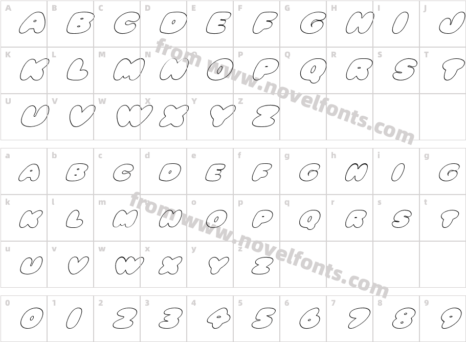 FZ JAZZY 59 HOLLOW ITALICCharacter Map