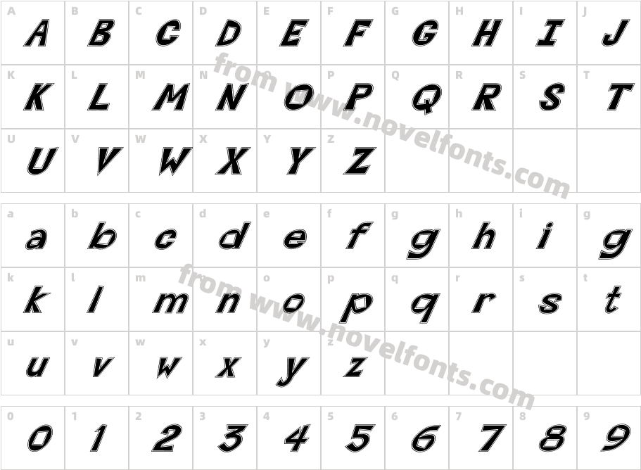 FZ JAZZY 7 CONTOUR ITALICCharacter Map