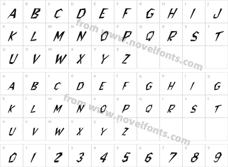 FZ JAZZY 8 CONTOUR ITALICCharacter Map