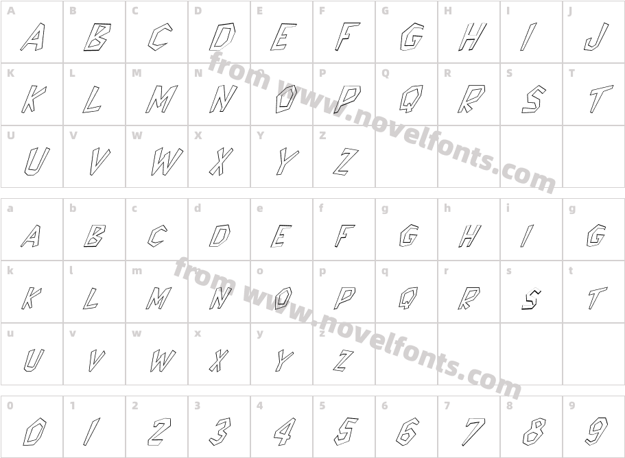 FZ JAZZY 8 HOLLOW ITALICCharacter Map