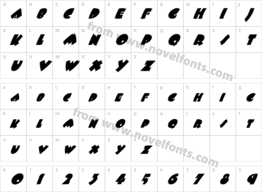 FZ JAZZY 9 CONTOUR ITALICCharacter Map