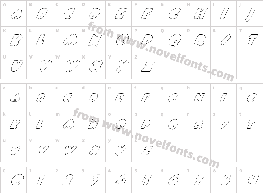 FZ JAZZY 9 HOLLOW ITALICCharacter Map