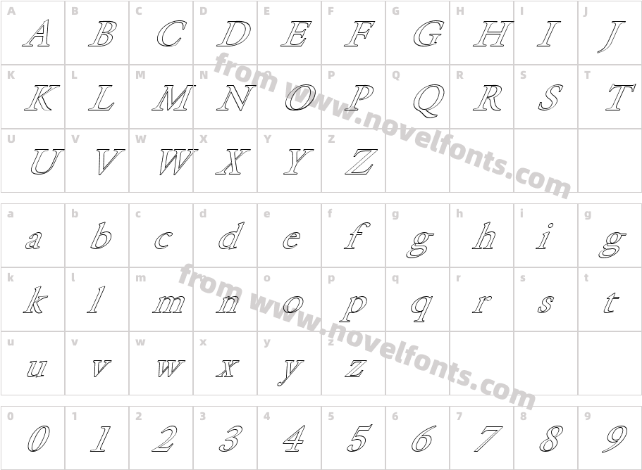 FZ ROMAN 25 HOLLOW ITALICCharacter Map