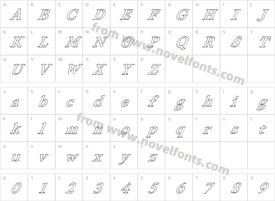 FZ ROMAN 28 HOLLOW ITALICCharacter Map