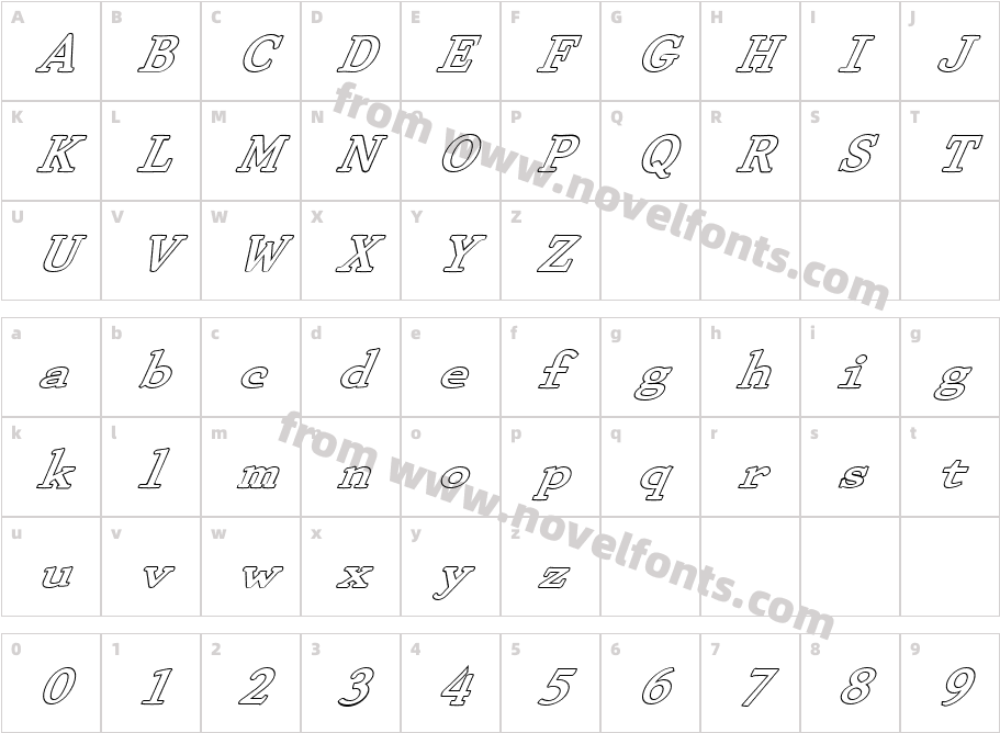 FZ ROMAN 29 HOLLOW ITALICCharacter Map