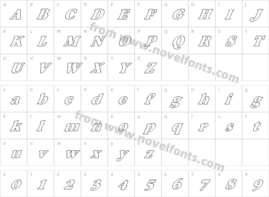 FZ ROMAN 34 HOLLOW ITALICCharacter Map