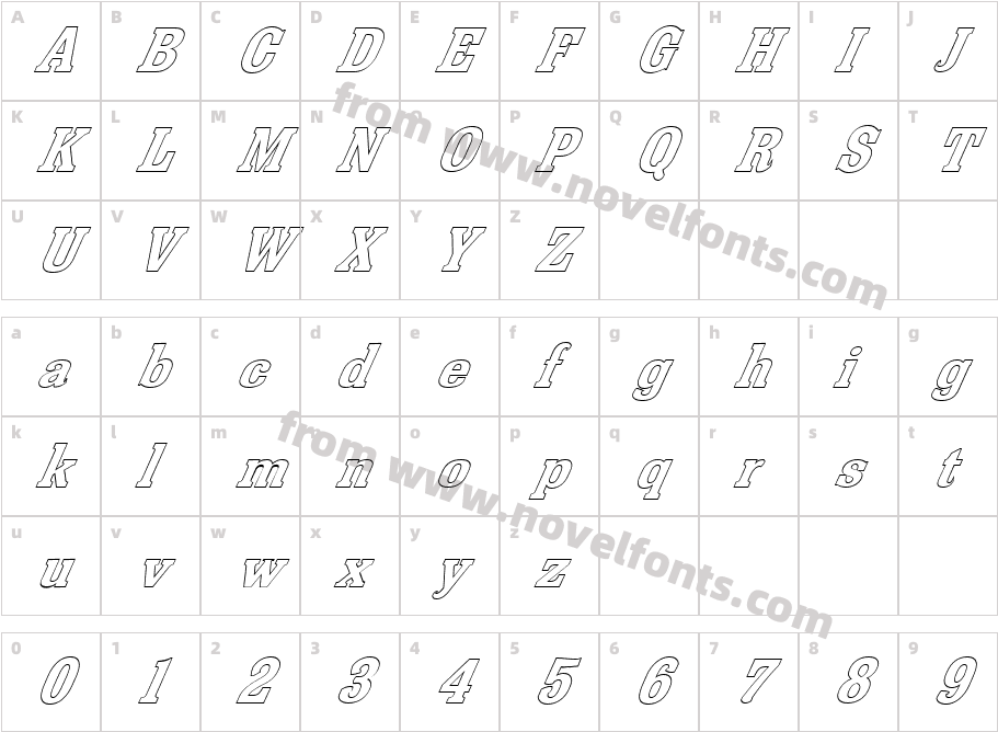 FZ ROMAN 36 HOLLOW ITALICCharacter Map