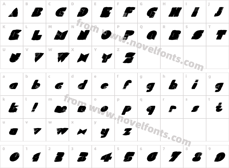 FZ UNIQUE 11 MANGLED ITALICCharacter Map