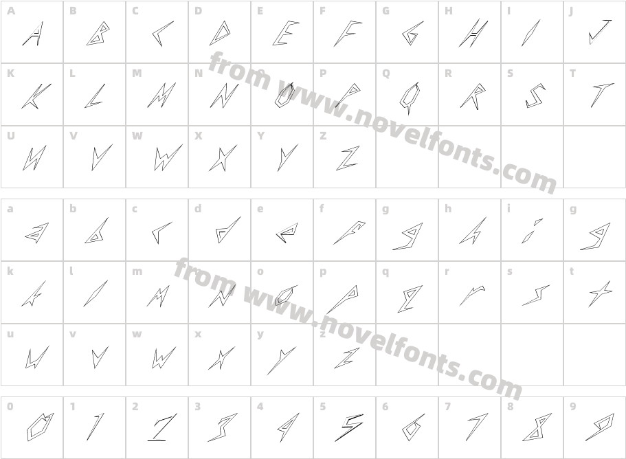 FZ UNIQUE 17 HOLLOW ITALICCharacter Map