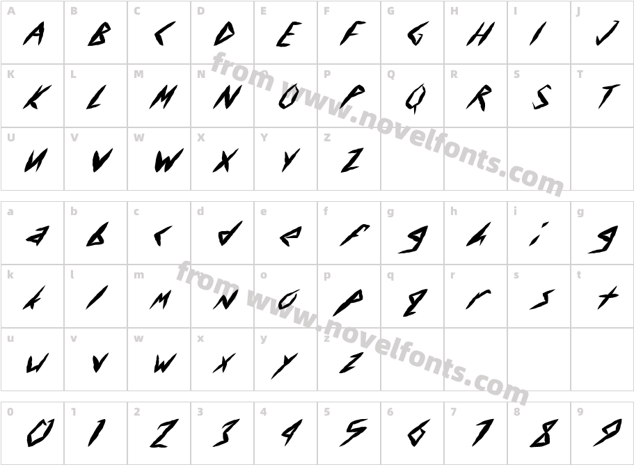 FZ UNIQUE 17 MANGLED ITALICCharacter Map