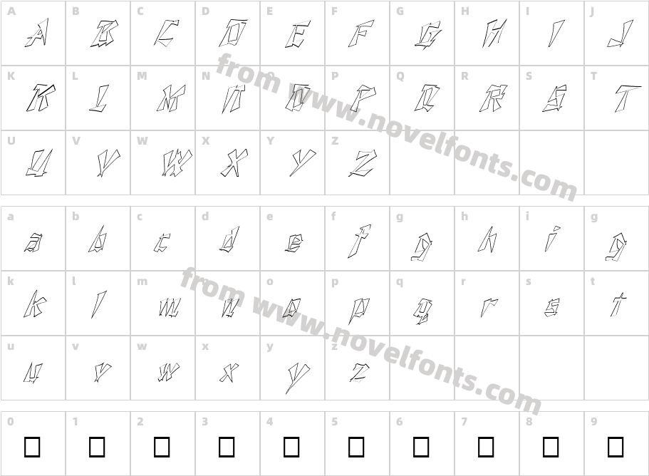 FZ UNIQUE 21 HOLLOW ITALICCharacter Map