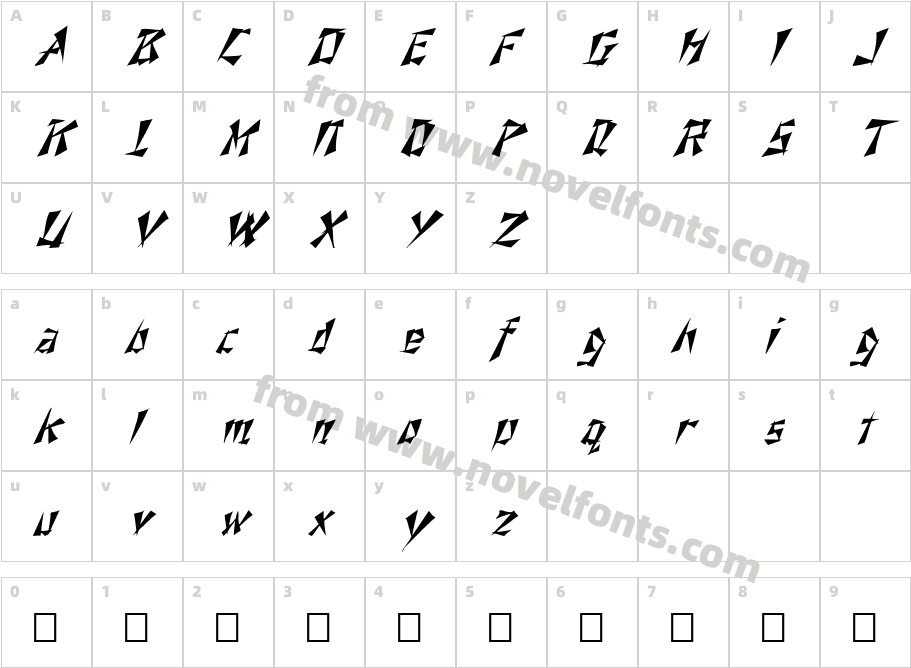 FZ UNIQUE 21 ITALICCharacter Map