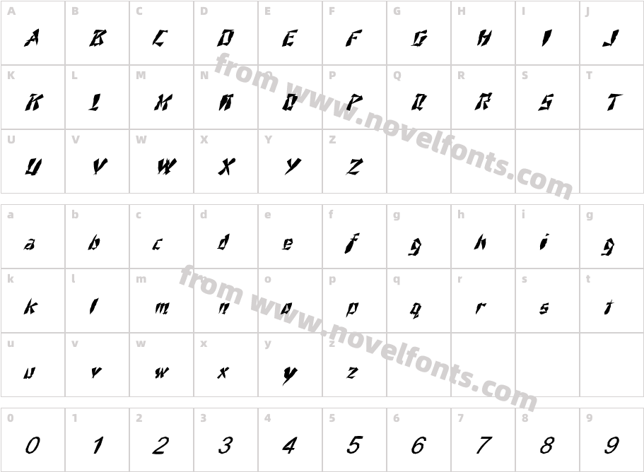 FZ UNIQUE 21 MANGLED ITALICCharacter Map