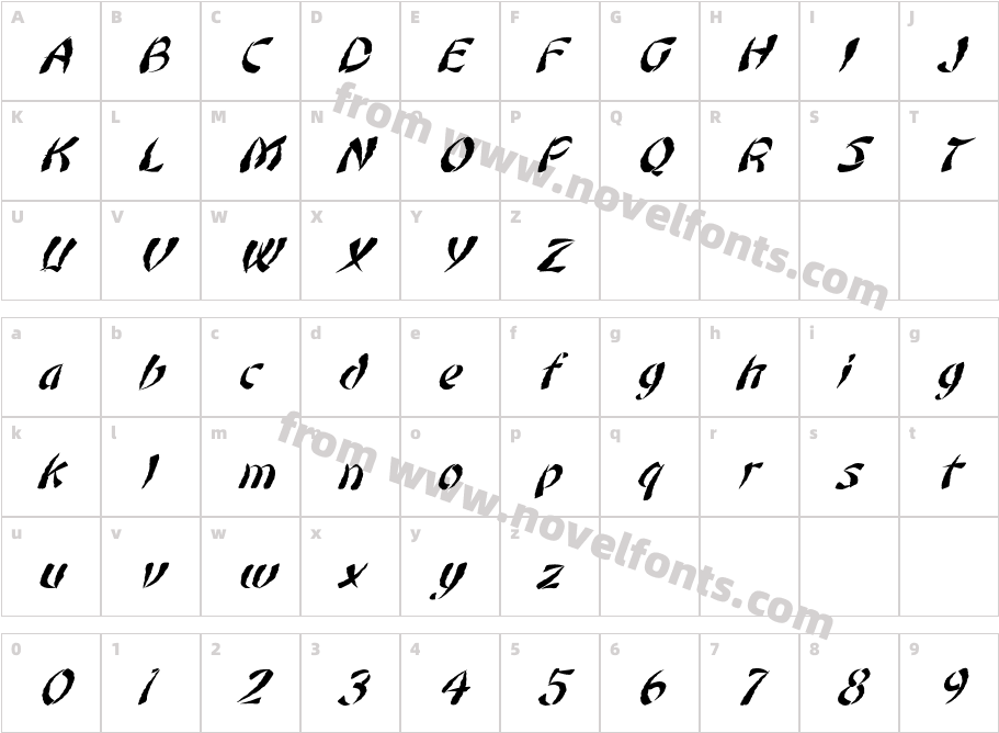 FZ UNIQUE 22 MANGLED ITALICCharacter Map