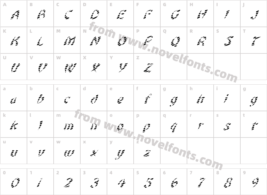 FZ UNIQUE 22 STRIPED ITALICCharacter Map