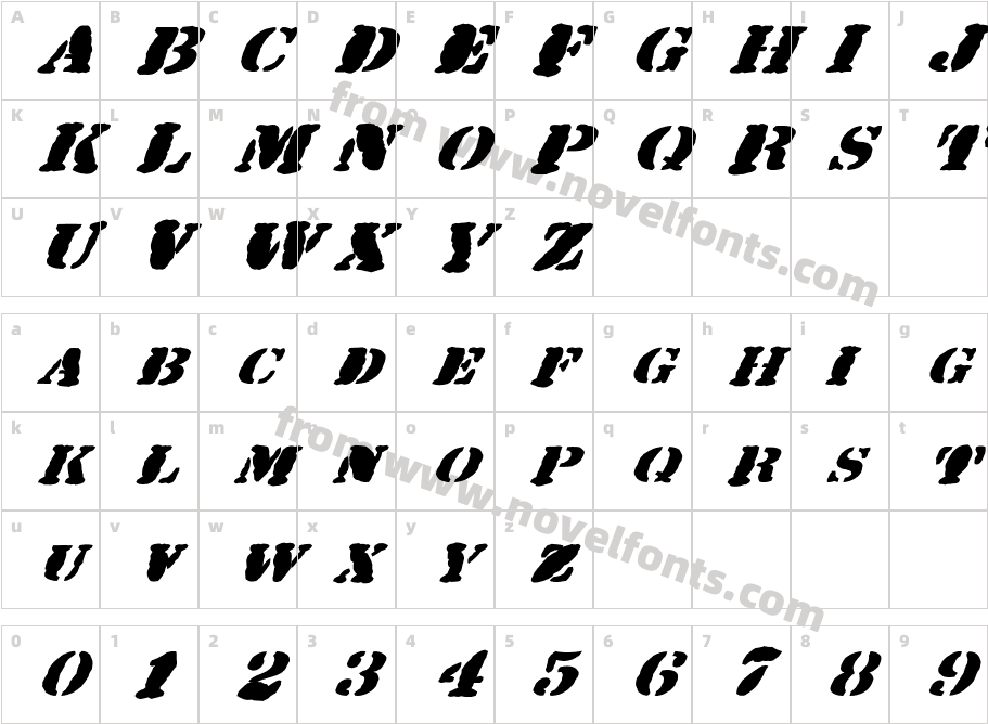 FZ UNIQUE 25 MANGLED ITALICCharacter Map