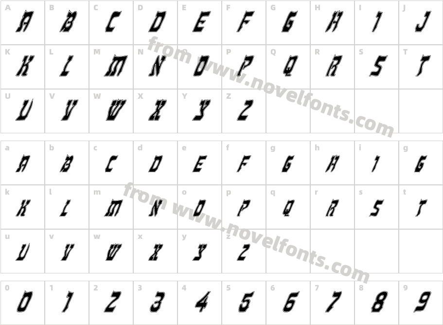 FZ UNIQUE 27 CONTOUR ITALICCharacter Map