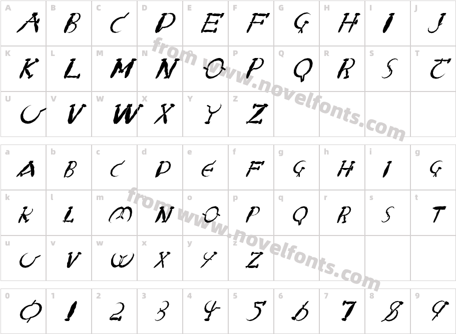 FZ UNIQUE 28 MANGLED ITALICCharacter Map