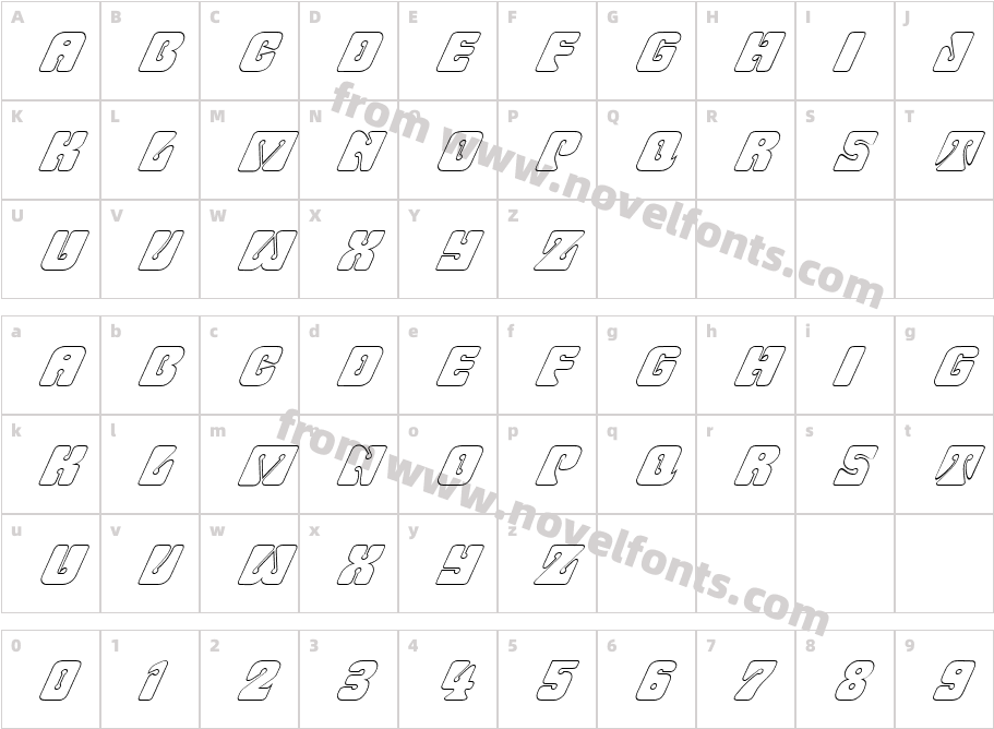 FZ UNIQUE 32 HOLLOW ITALICCharacter Map