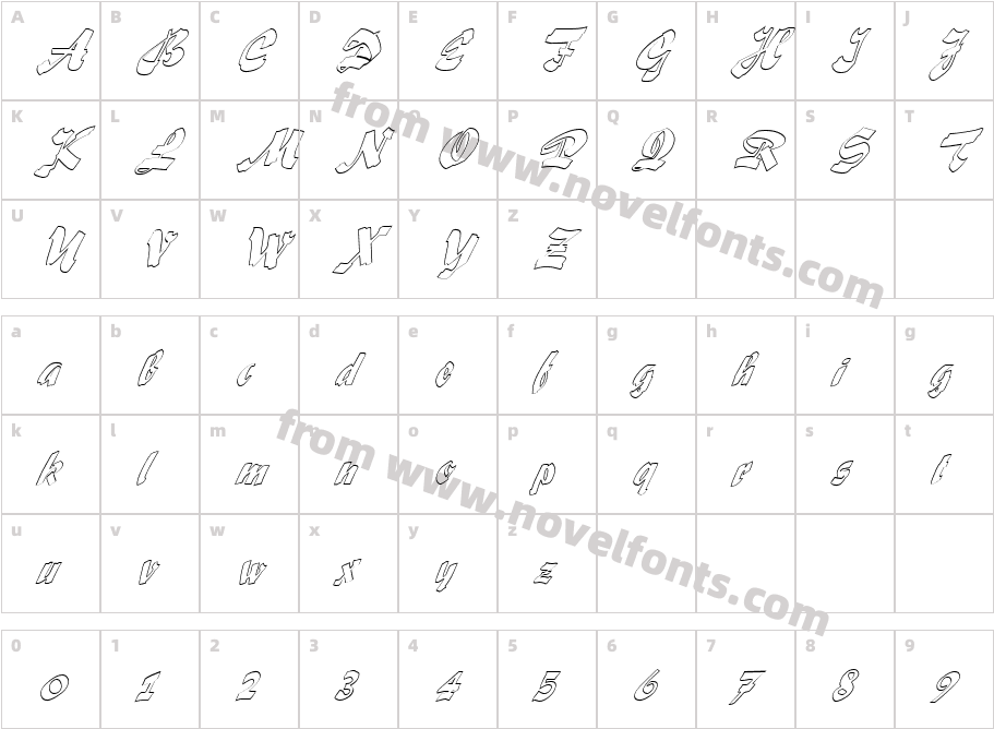 FZ UNIQUE 33 HOLLOW ITALICCharacter Map