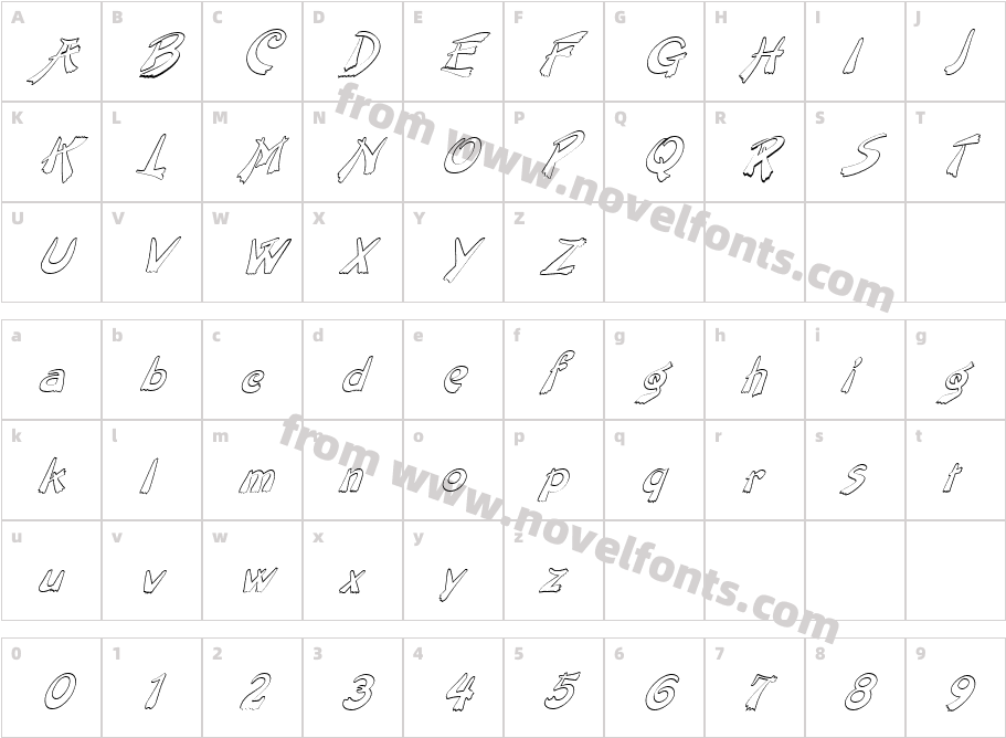 FZ UNIQUE 38 HOLLOW ITALICCharacter Map