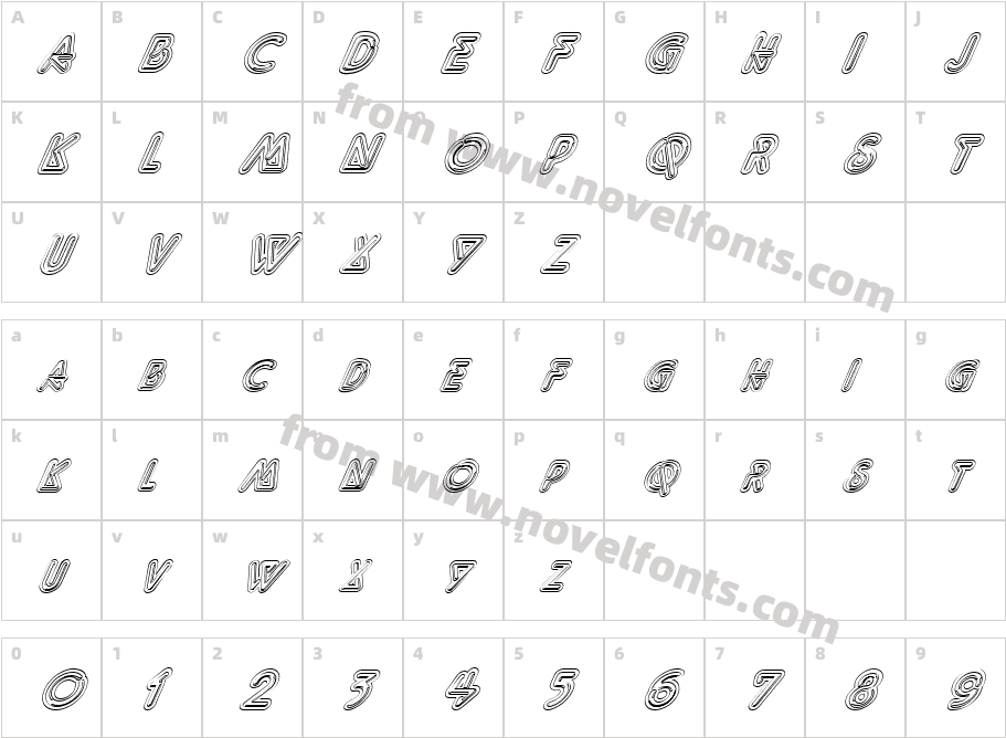 FZ UNIQUE 40 HOLLOW ITALICCharacter Map