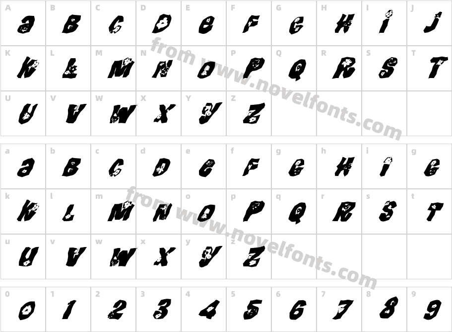 FZ WACKY 25 ITALICCharacter Map