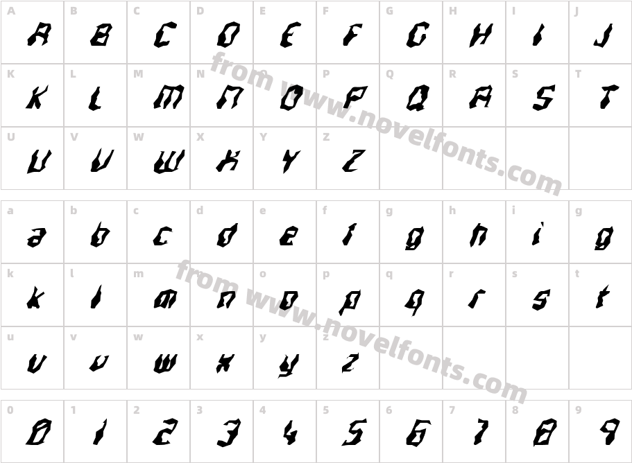 FZ WACKY 37 ITALICCharacter Map