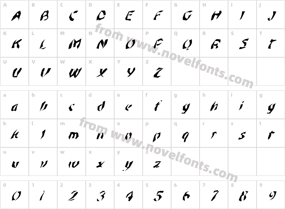 FZ WACKY 45 ITALICCharacter Map