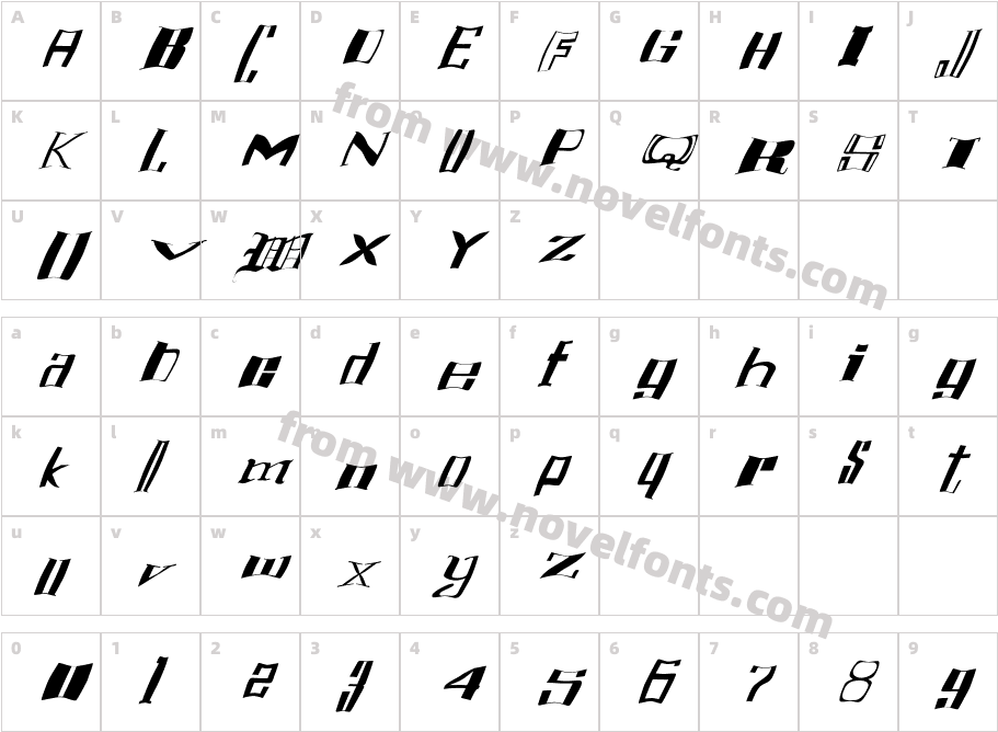 FZ WARPED 16 ITALICCharacter Map