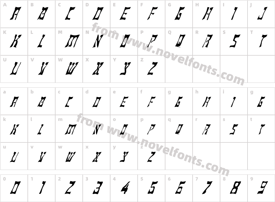 FZ WARPED 18 ITALICCharacter Map